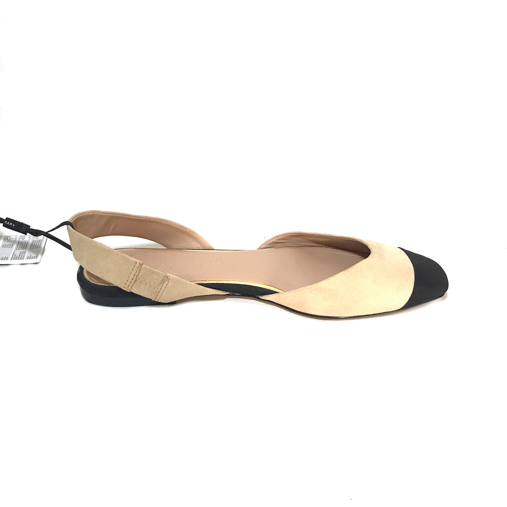 ZARA Beige & Black Suede Flats | Brand New |