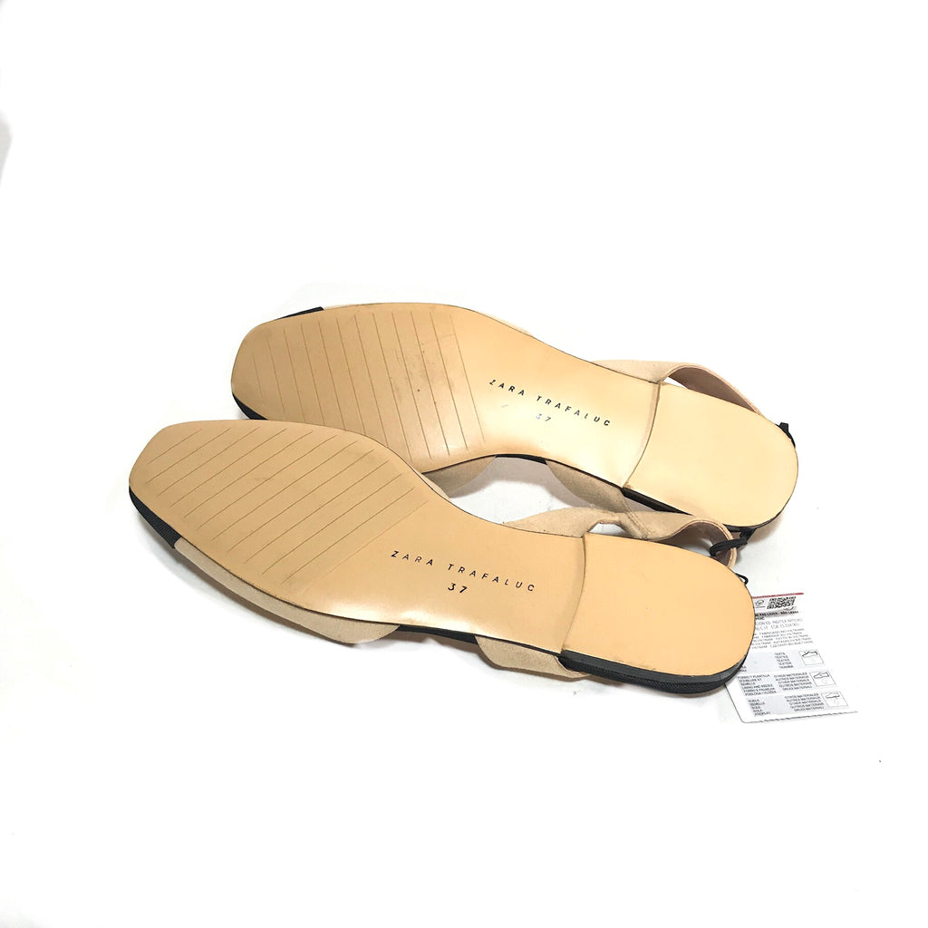 ZARA Beige & Black Suede Flats | Brand New |