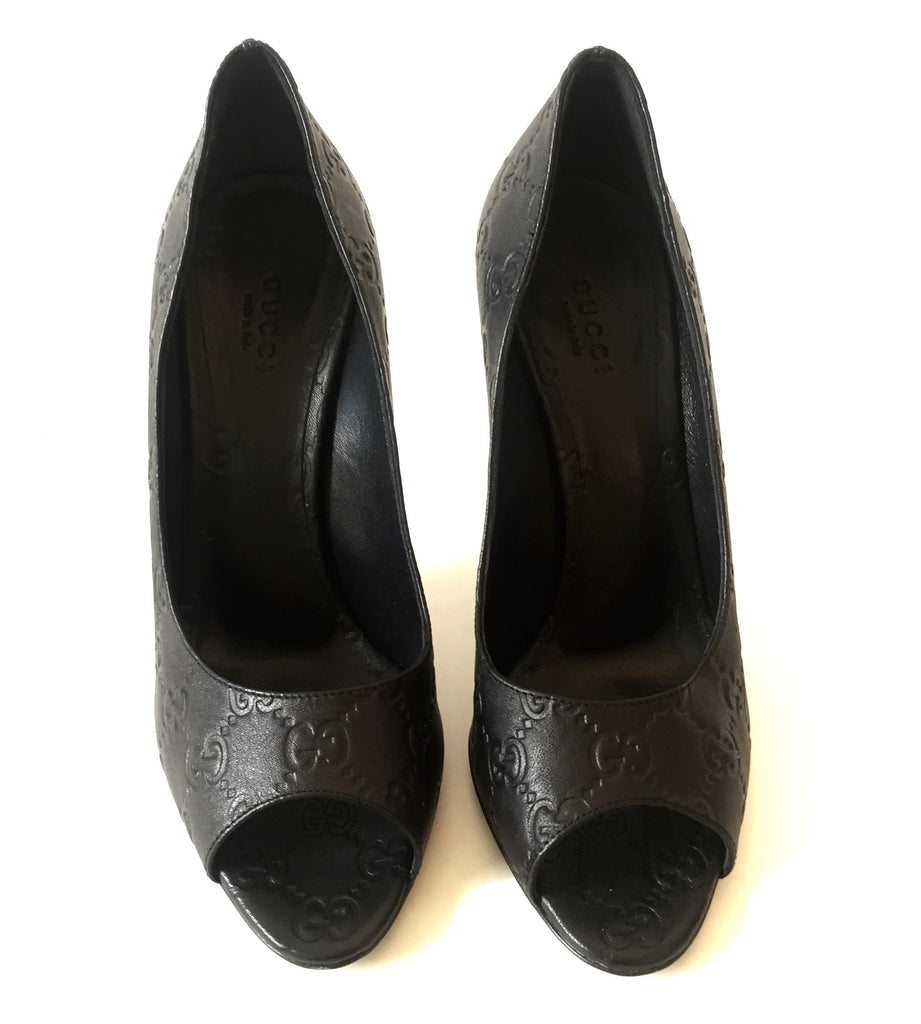 Gucci Black Guccissima Leather Peep Toe Pumps | Gently Used | - Secret Stash