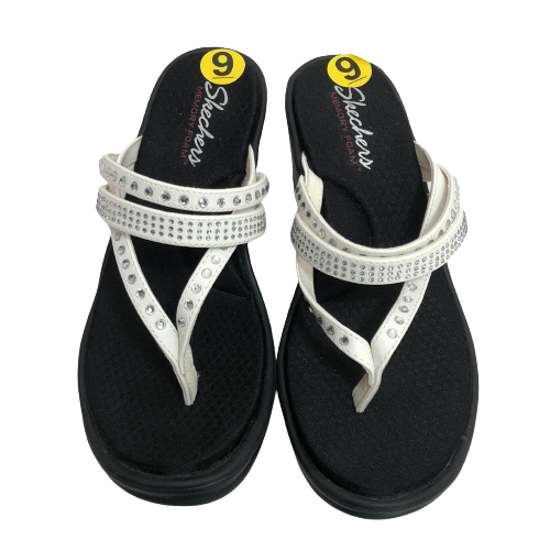 Skechers Memory Foam White Rhinestone Platform Sandals