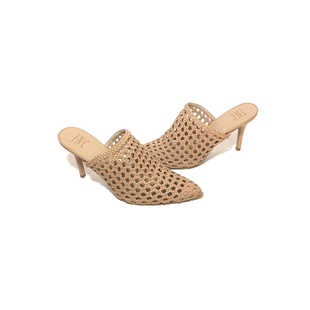 INC International Concepts Beige Leather Woven Mules | Like New |