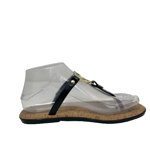 Michael Kors Black Leather & Logo Jute Sandals | Pre Loved |