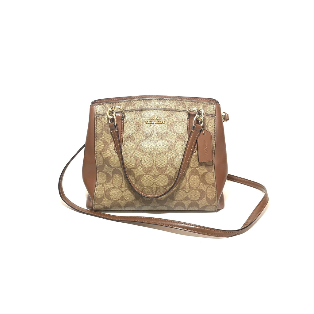 Coach Tan Leather & Canvas Signature Monogram Satchel | Gently Used |