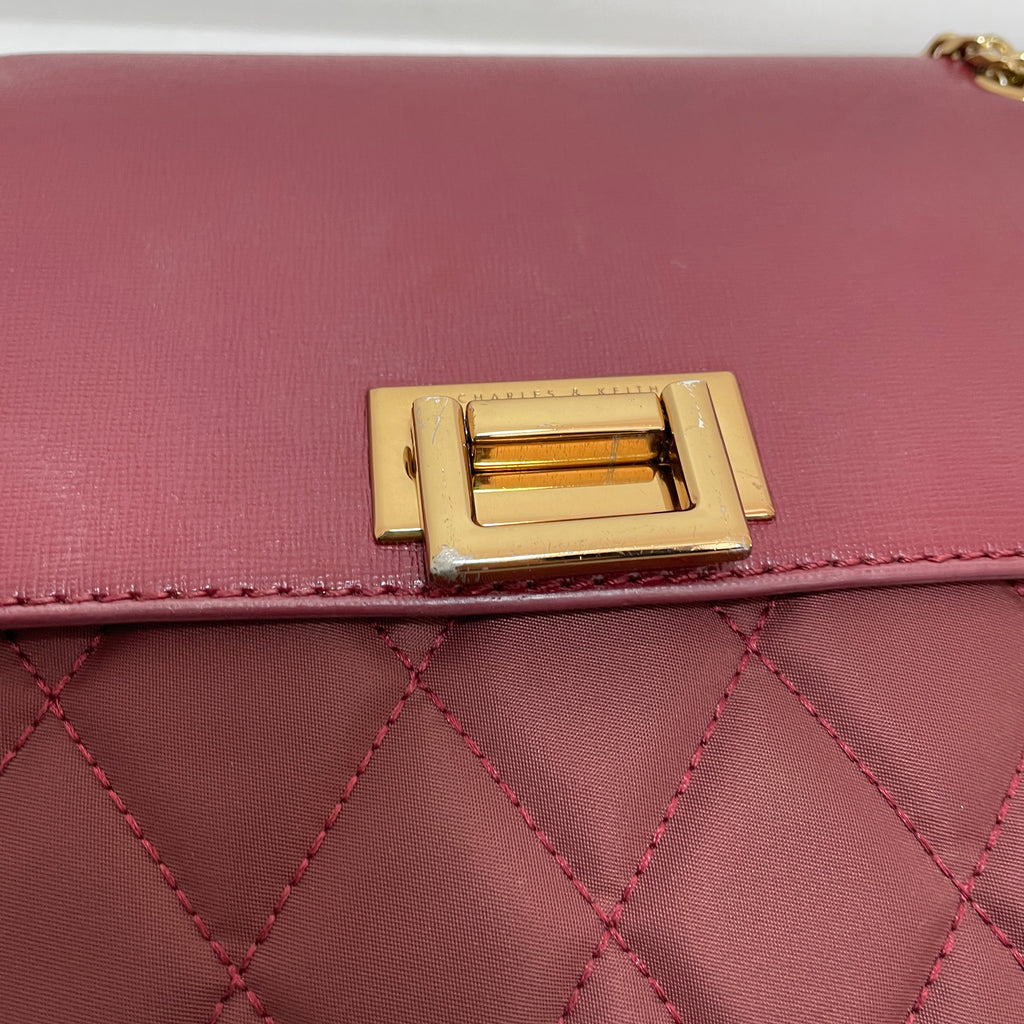Charles & Keith Maroon Quilted Shoulder Bag | Pre Loved |