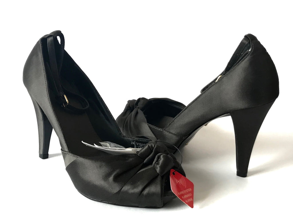 ZARA Black Satin Peep-toe Heels | Brand New |