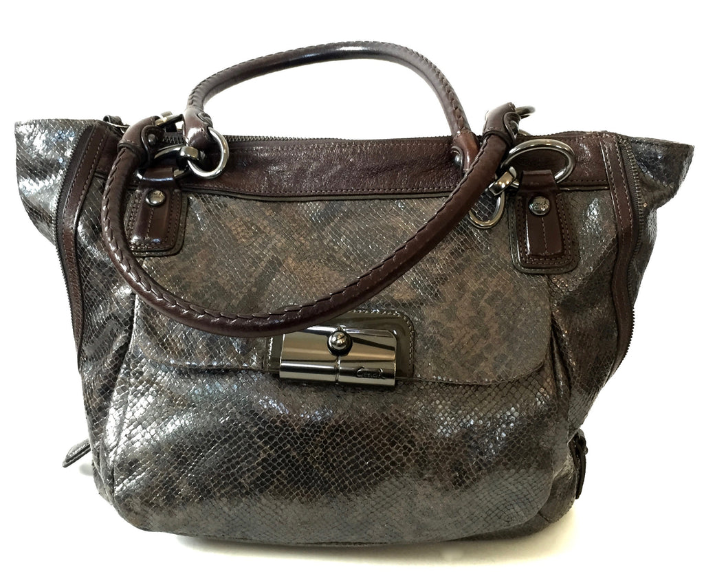 Coach Dark Brown Snakeskin with Leather Trim Tote | Gently Used | - Secret Stash