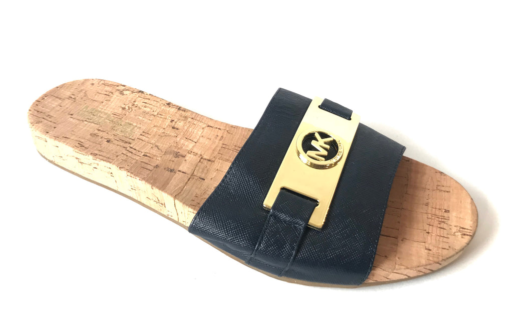 Michael Kors Blue Denim Leather Slides | Gently Used |