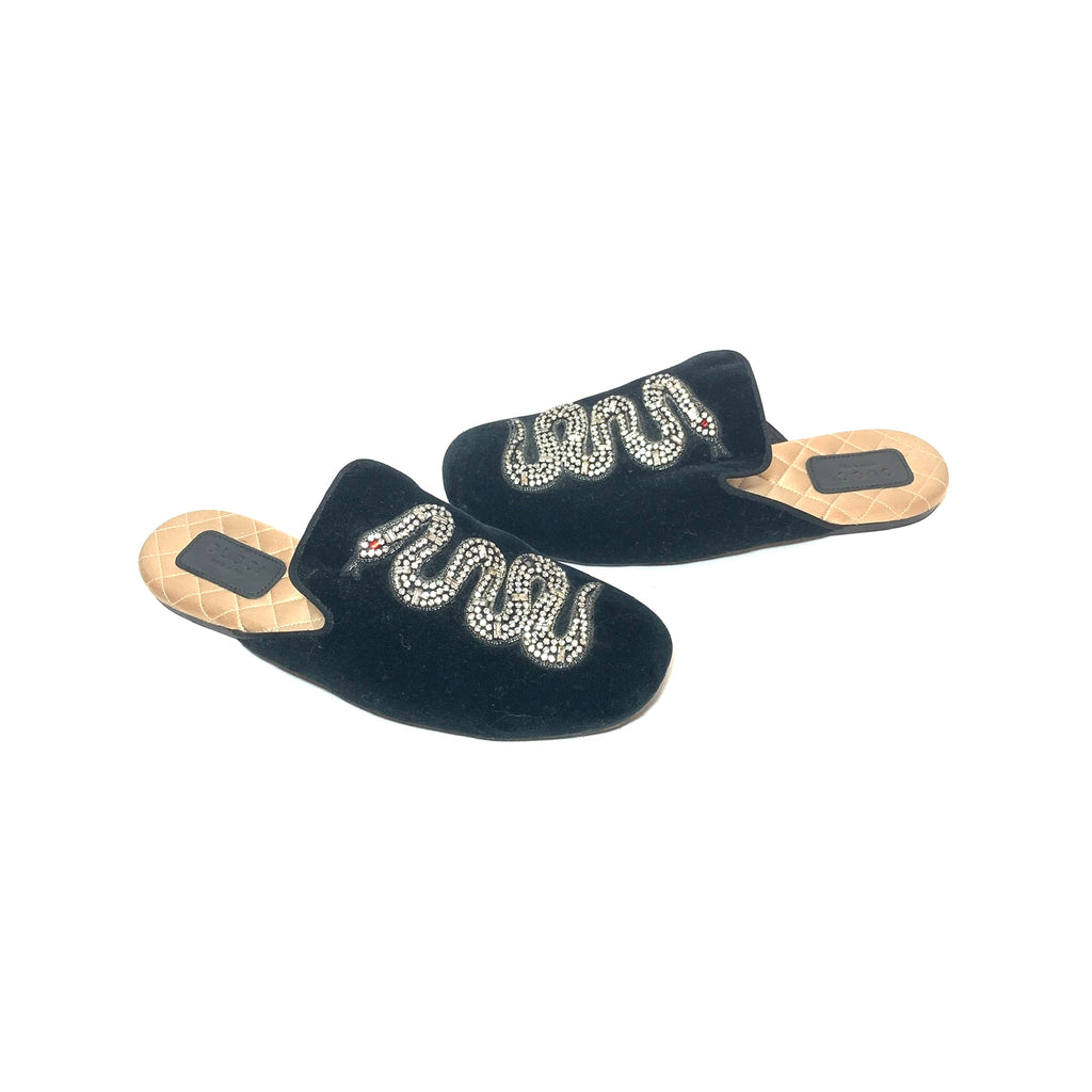 Gucci Black Velvet 'Lawrence' Rhinestone Embellished Mules | Gently Used |
