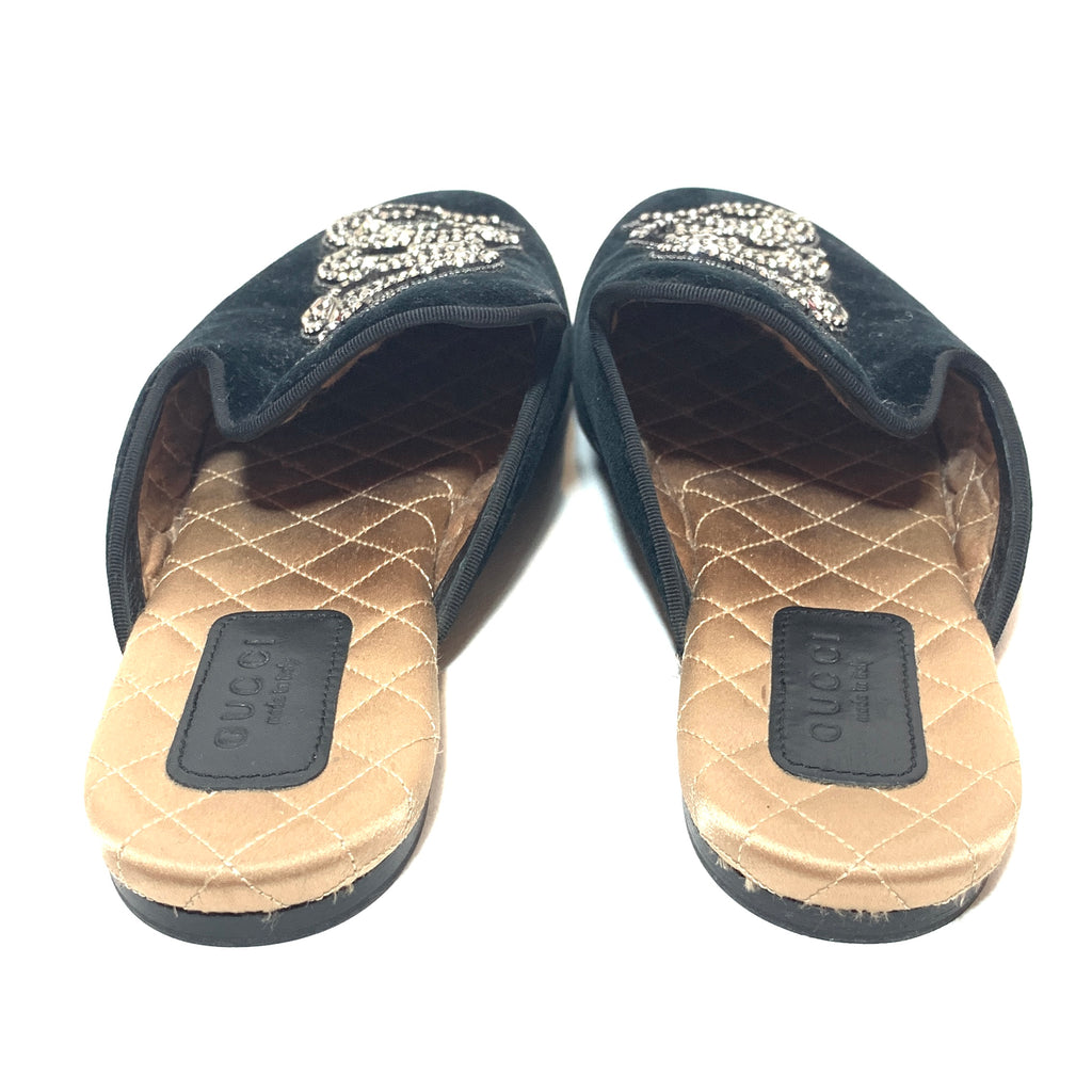 Gucci Black Velvet 'Lawrence' Rhinestone Embellished Mules | Gently Used |