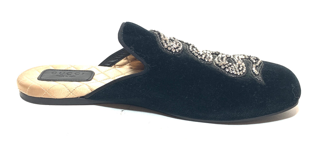 Gucci Black Velvet 'Lawrence' Rhinestone Embellished Mules | Gently Used |