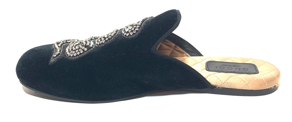 Gucci Black Velvet 'Lawrence' Rhinestone Embellished Mules | Gently Used |