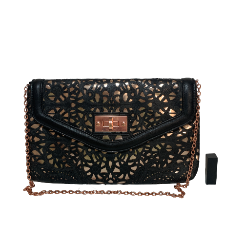 Aldo Black & Gold Lasercut Large Clutch | Pre Loved |