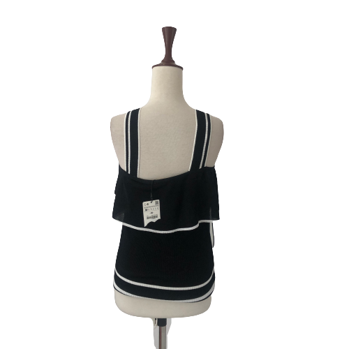 ZARA Black & White Sleeveless Knit Frill Top | Brand New |