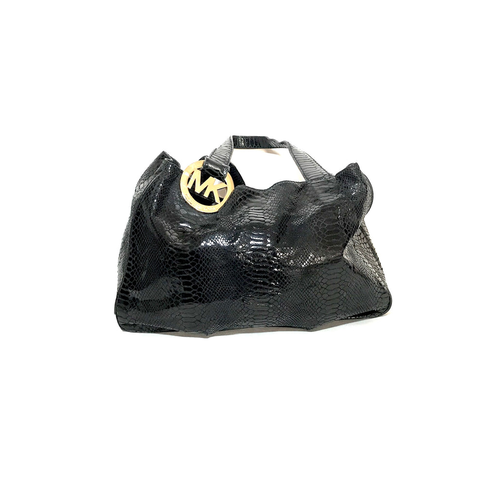 Michael Kors Metallic Black Snakeskin Embossed Shoulder Bag | Pre Loved |