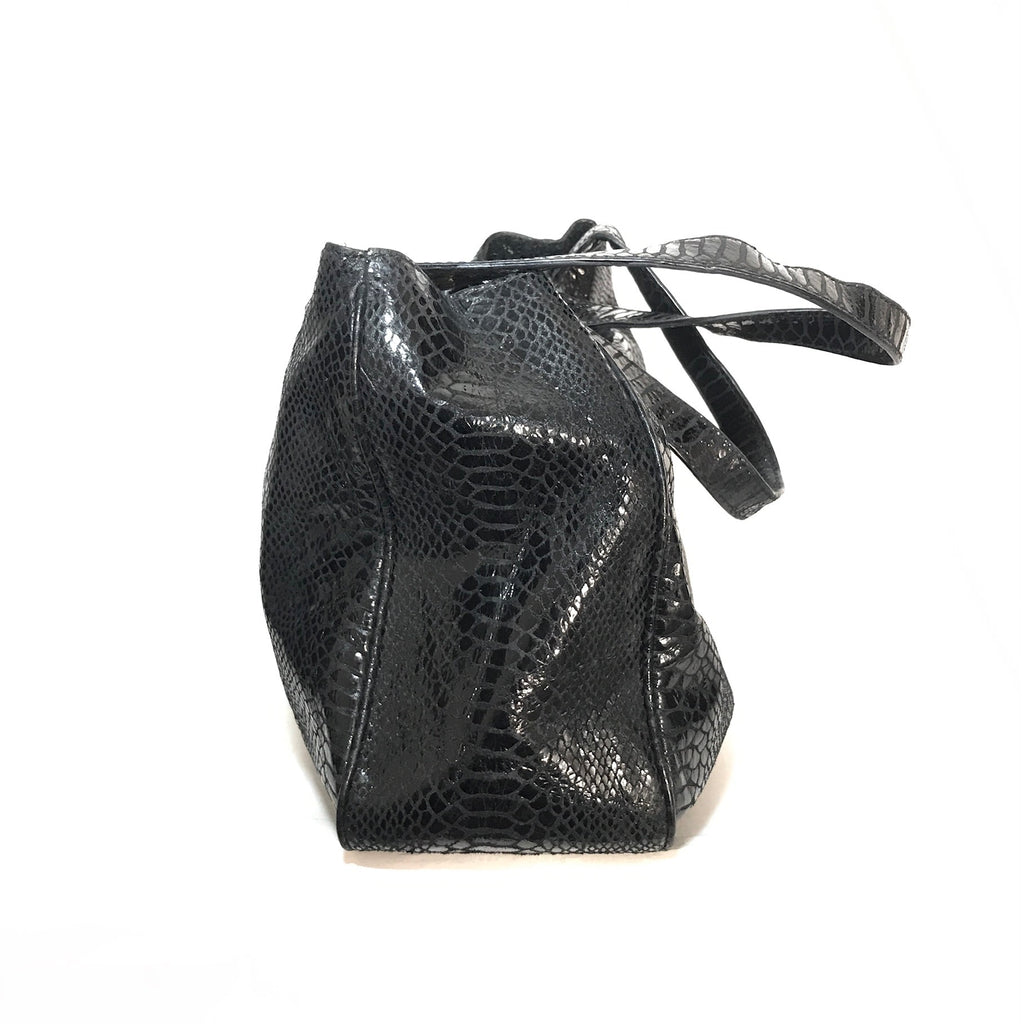 Michael Kors Metallic Black Snakeskin Embossed Shoulder Bag | Pre Loved |