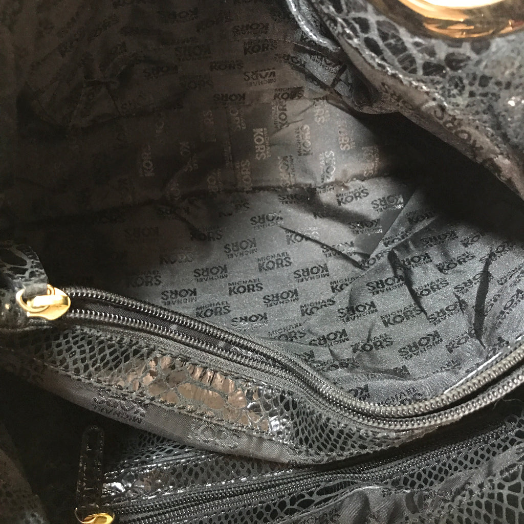 Michael Kors Metallic Black Snakeskin Embossed Shoulder Bag | Pre Loved |