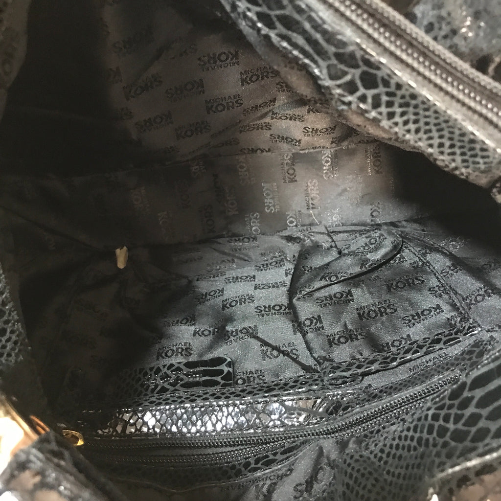 Michael Kors Metallic Black Snakeskin Embossed Shoulder Bag | Pre Loved |