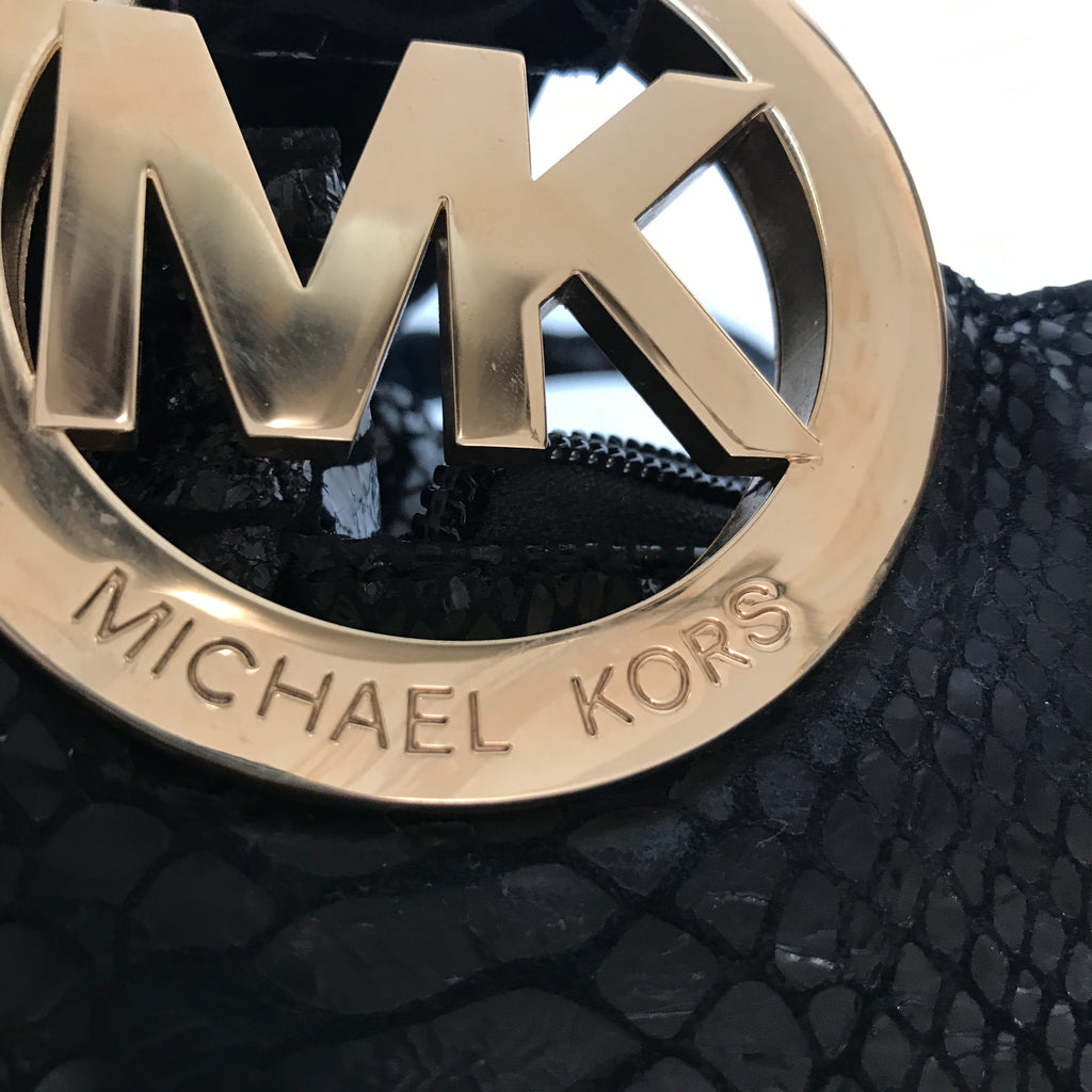 Michael Kors Metallic Black Snakeskin Embossed Shoulder Bag | Pre Loved |