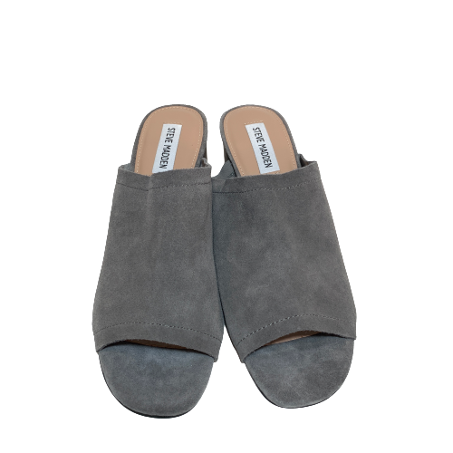 Steve Madden Grey Suede Peep-toe Block Heel Mules | Pre Loved |
