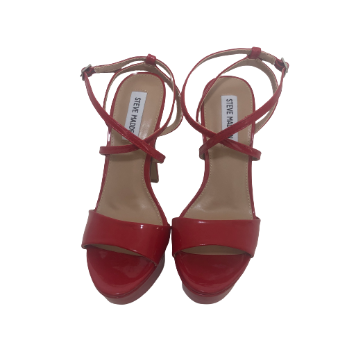 Steve Madden Red Patent Platform Strappy Stiletto Heels | Brand New |