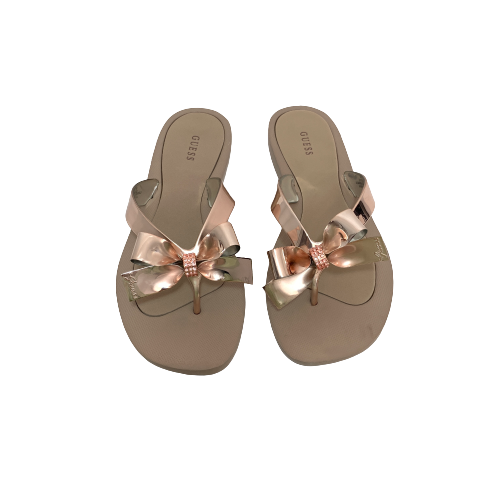Guess Light Gold Bow Flipflop Sandals | Like New |