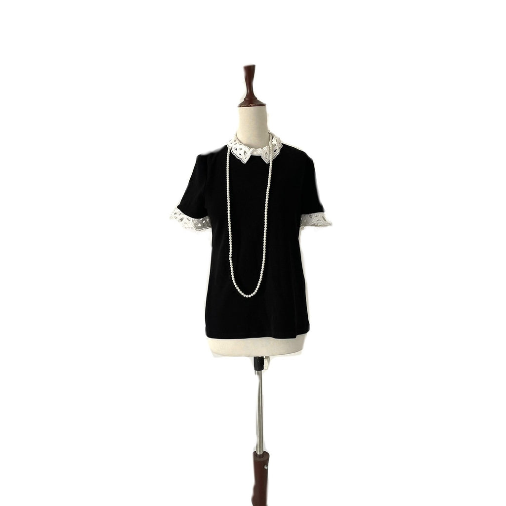 Karl Lagerfeld Black Top With Peals Necklace | Brand New |