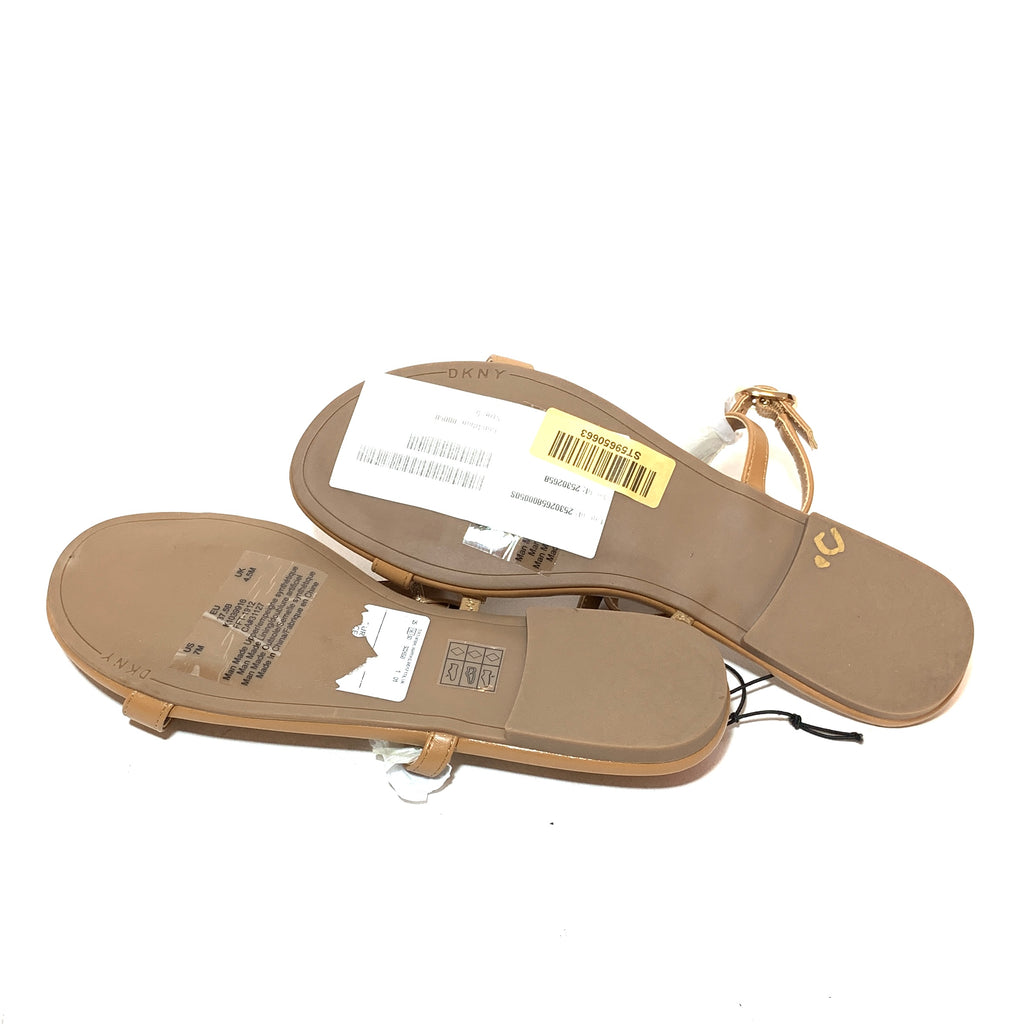 DKNY Tan Leather T-Strap Sandals | Brand New |
