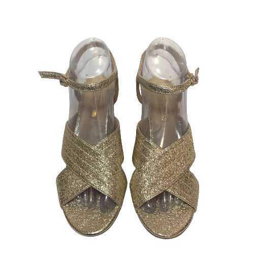 Dorothy Perkins Gold Metallic Criss-cross Block Heels | Pre Loved |