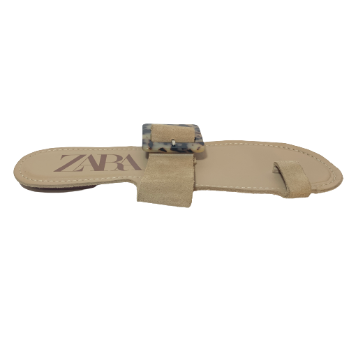 ZARA Beige Buckle Flat Sandals | Brand New |