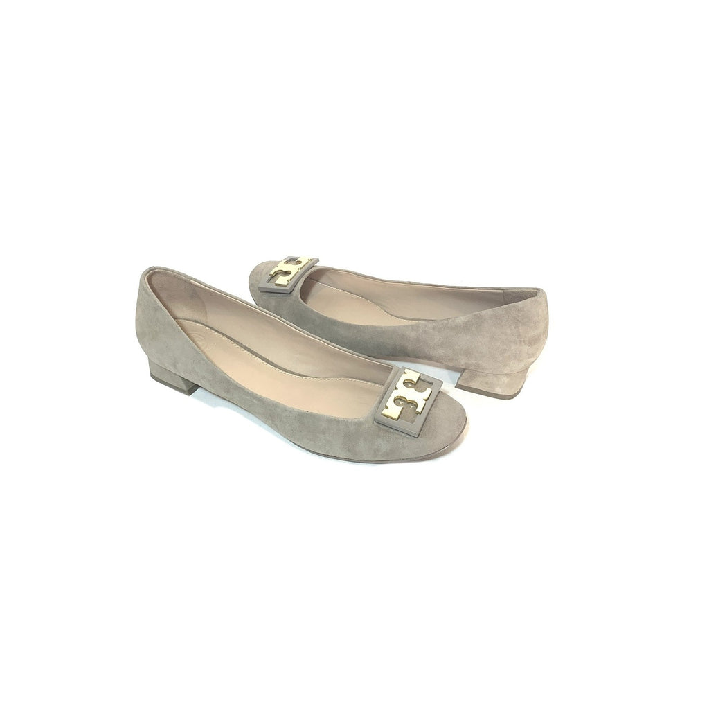 Tory Burch Light Grey Suede GIGI Block Heels | Pre Loved |