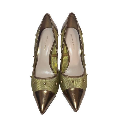 Charles & Keith Bronze Net Studded Pumps | Gently Used |