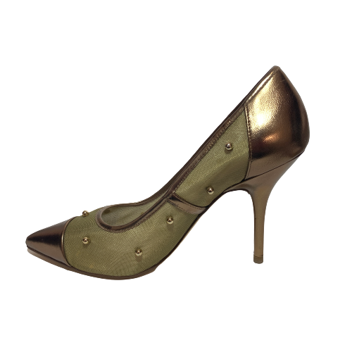 Charles & Keith Bronze Net Studded Pumps | Gently Used |