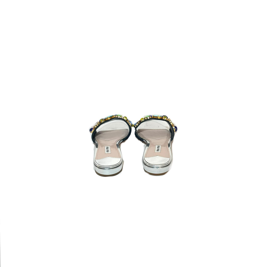 Miu Miu Black Multi-Colour Rhinestone Sandals | Like New |