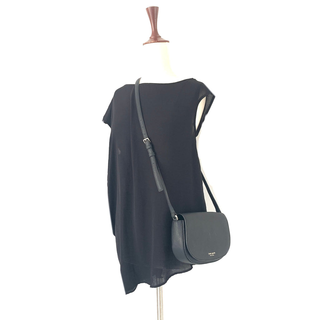 Kate Spade Black Leather Saddle Cross Body Bag | Pre Loved |