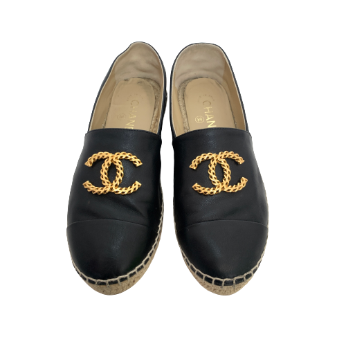 Chanel Black Leather Espadrilles | Gently Used |