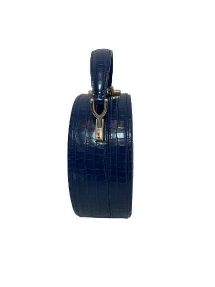 Aspinal of London Blue Croc-print Leather 'Hat Box' Bag | Like New |