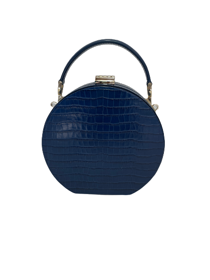 Aspinal of London Blue Croc-print Leather 'Hat Box' Bag | Like New |