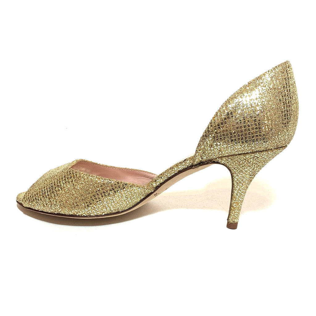 Kate Spade Gold Glitter Peep-toe Heels | Like New |