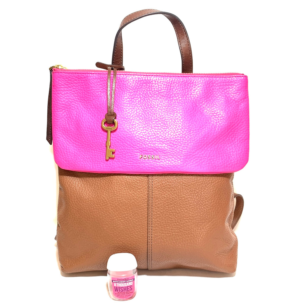 Fossil Tan & Pink Pebbled Leather Backpack | Gently Used |