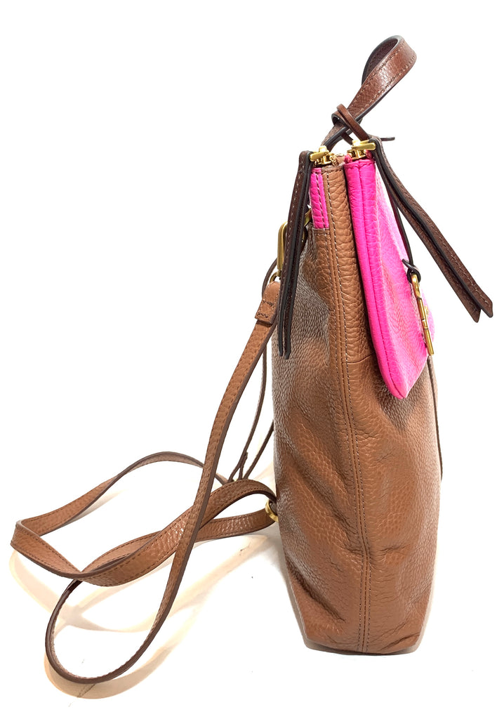 Fossil Tan & Pink Pebbled Leather Backpack | Gently Used |