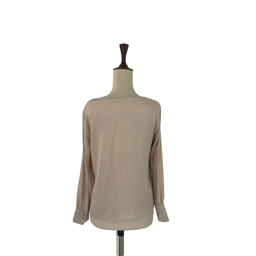 H&M Beige Long-sleeved Round Neck Blouse | Pre Loved |