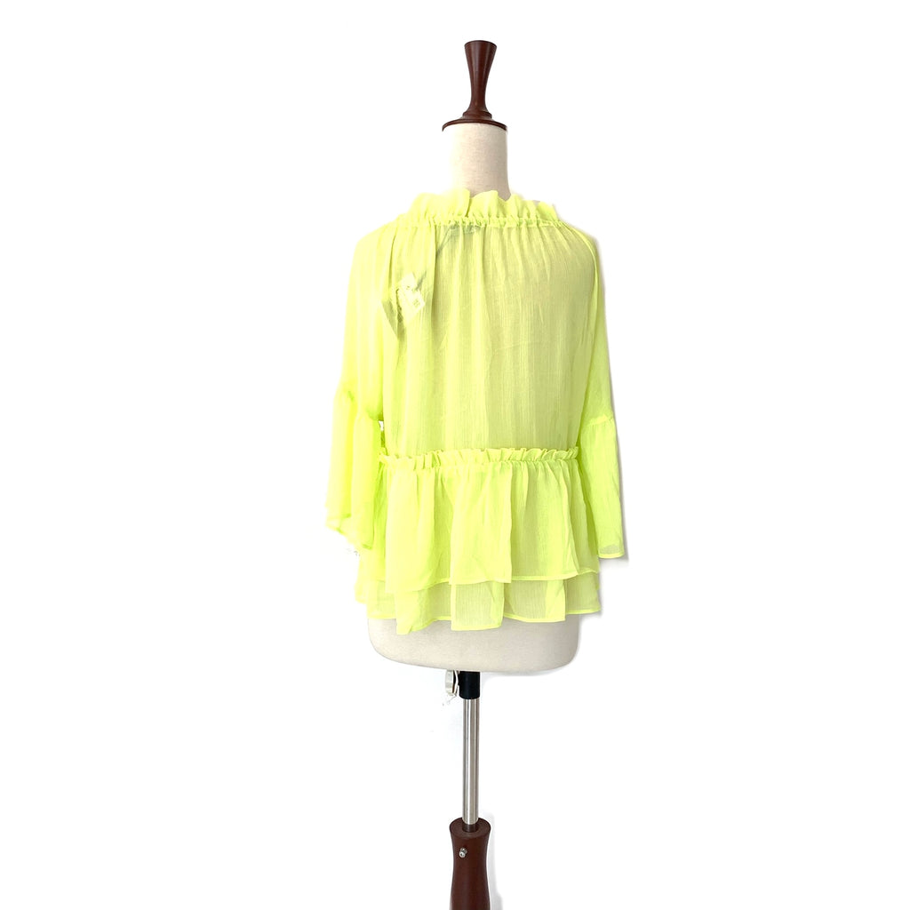 ZARA Neon Green Sheer Blouse | Brand New |