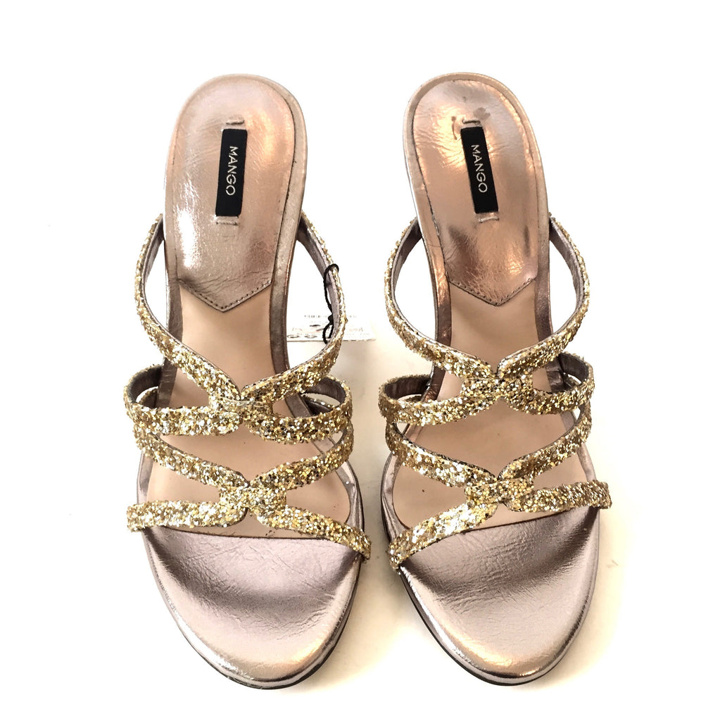 MANGO Gold Sequined Strappy Heels | Brand New | - Secret Stash