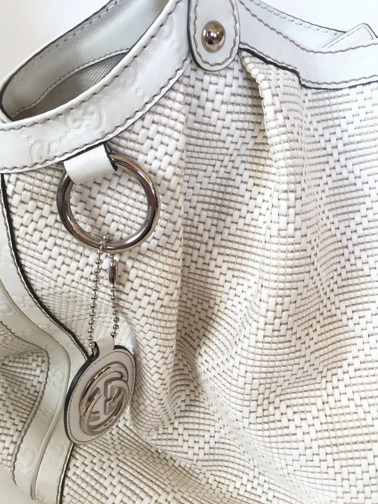 Gucci White Large 'Suki' Straw with Leather Trim Bag | Pre Loved | - Secret Stash