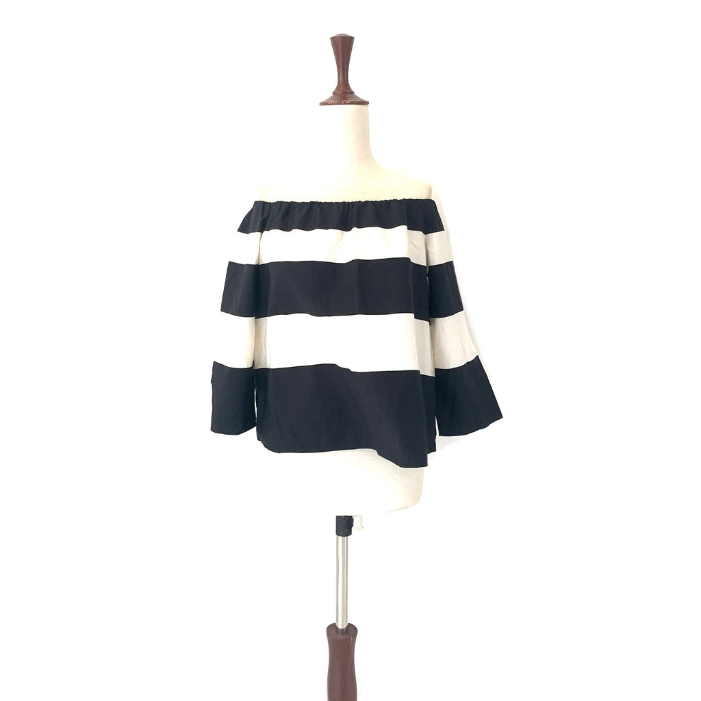 ZARA Black & Cream Striped Off-Shoulder Top | Gently Used |