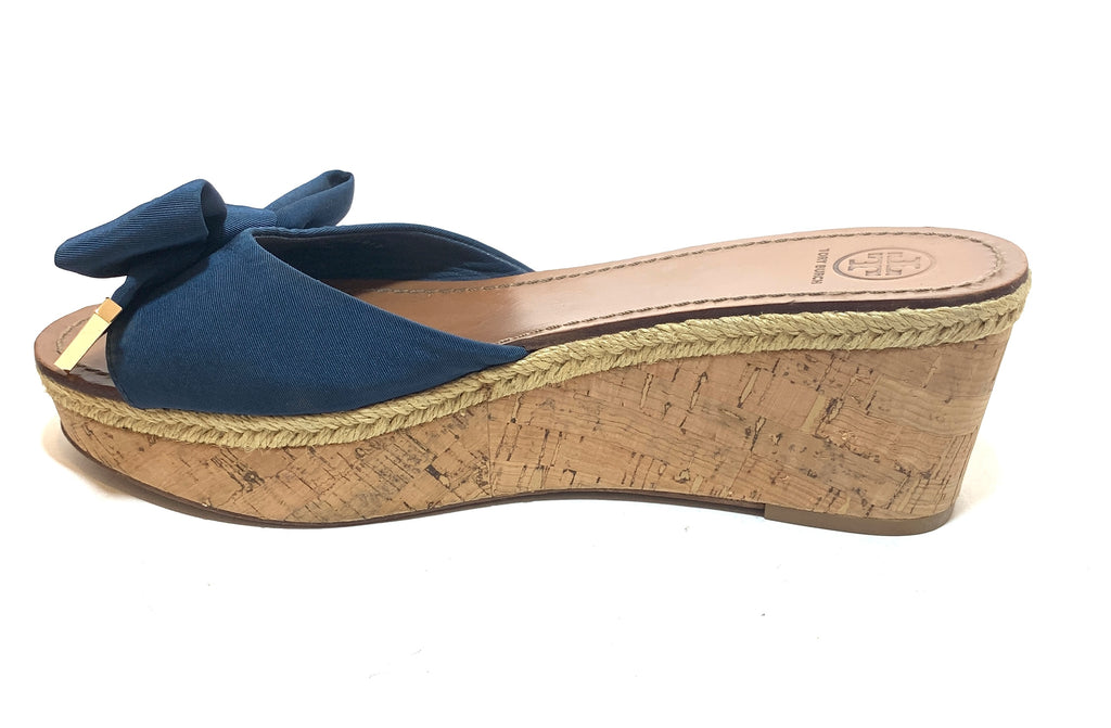Tory Burch 'Penny' Blue Canvas & Jute Wedges | Pre Loved |