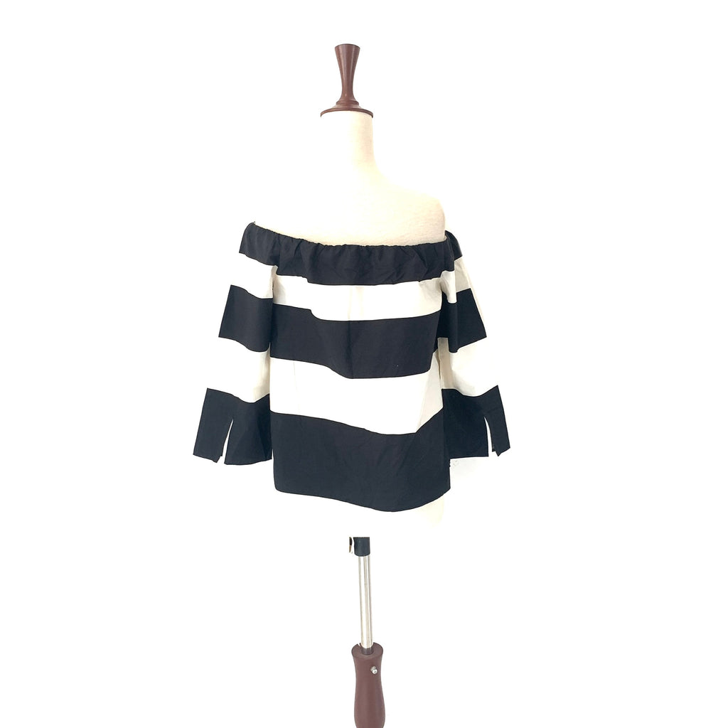 ZARA Black & Cream Striped Off-Shoulder Top | Gently Used |