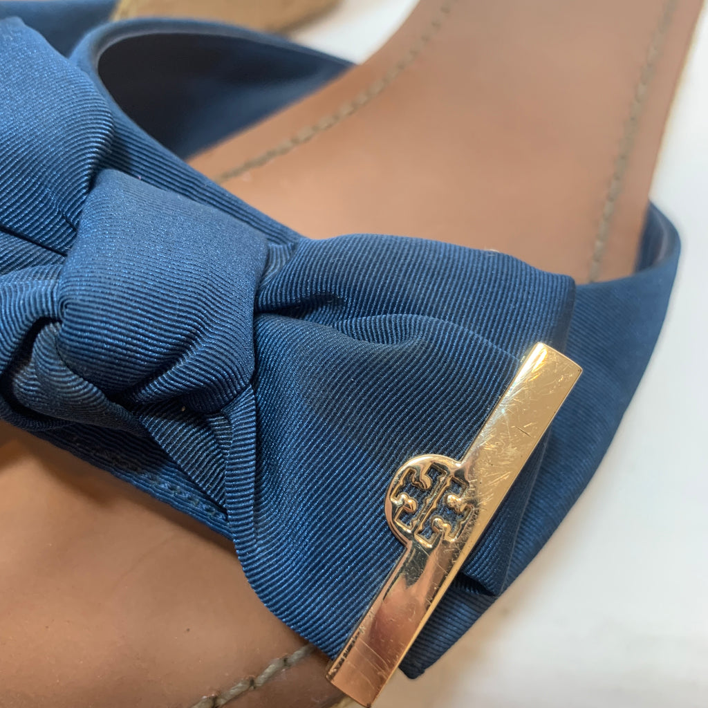 Tory Burch 'Penny' Blue Canvas & Jute Wedges | Pre Loved |