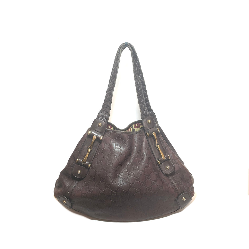 Gucci Brown Leather Guccisma 'Pelham' Shoulder Bag | Pre Loved |