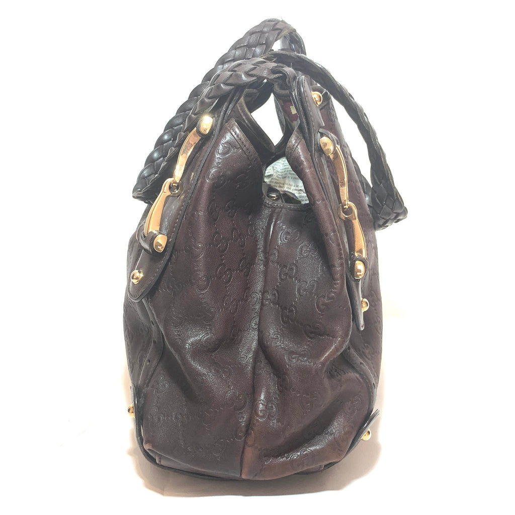 Gucci Brown Leather Guccisma 'Pelham' Shoulder Bag | Pre Loved |